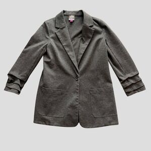 Vince Camuto Blazer Women M Gray Professional Ruched Sleeve Knit Stretch Jacket